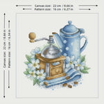 Load image into Gallery viewer, Counted Cross Stitch - Blue Flowers & Coffee Pot 14CT