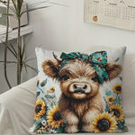 Load image into Gallery viewer, Stamped Cross Stitch Cushion Kit - Sunflowers & Cow