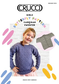 Knitting Pattern - 2314  Girls Butterfly Sweater & Cardigan 8ply