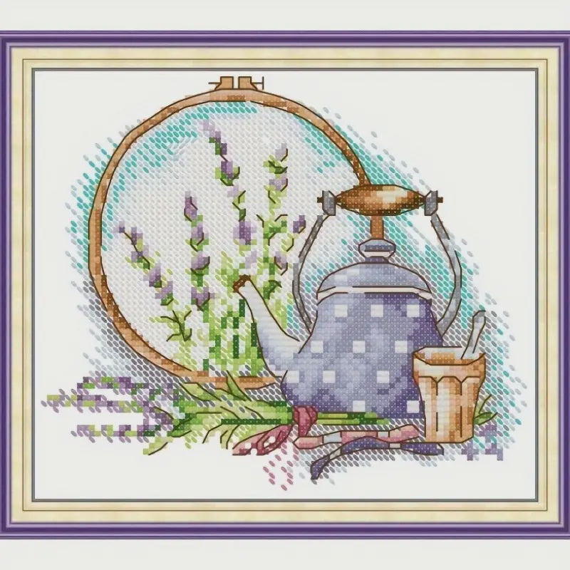 Stamped Cross Stitch Kit - Teapot Meadows 14CT