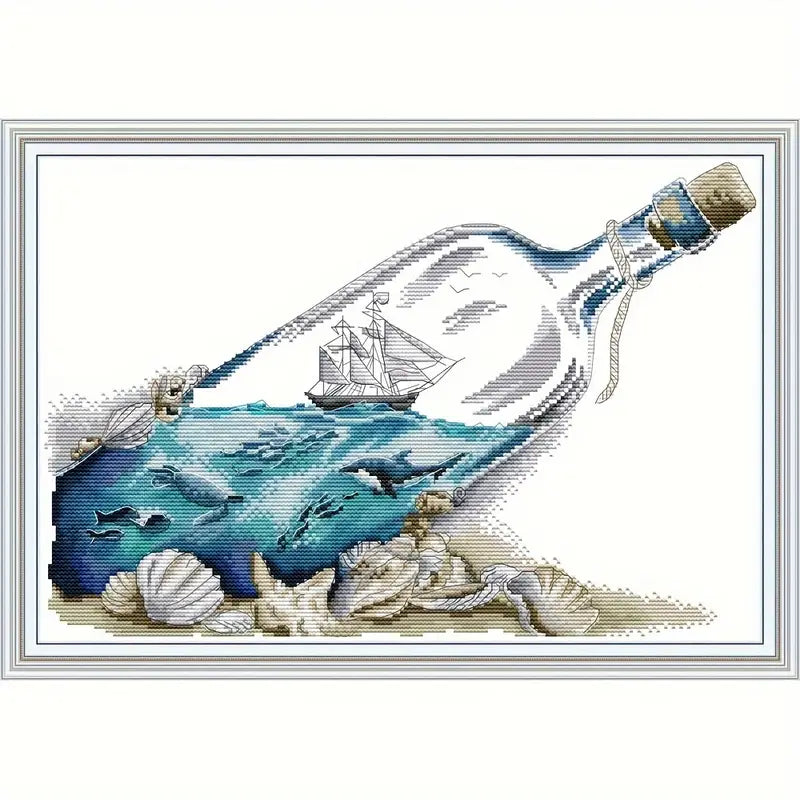 Stamped Cross Stitch Kit - Oceans Whisper in a Bottle 14CT