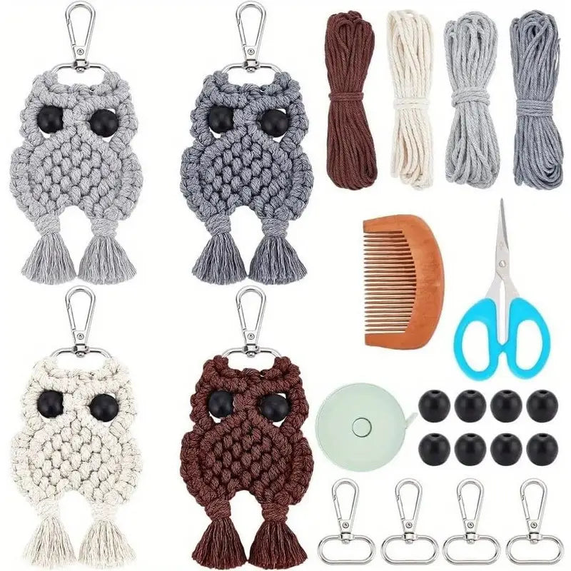 Macrame Wise Knots Owl  Keychain Kit