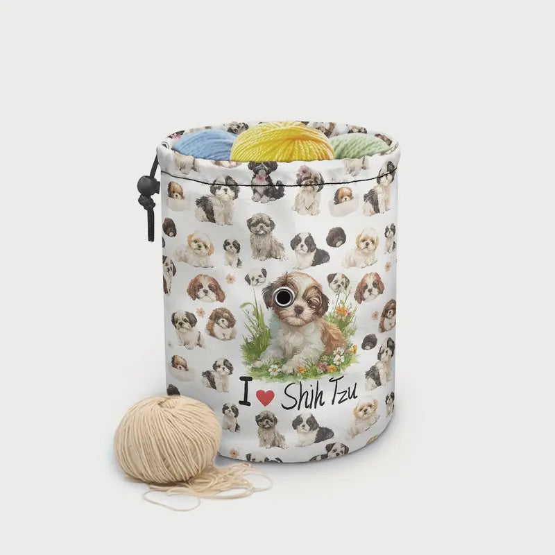 Yarn Drawstring Storage Tote Bag - Shih Tzu