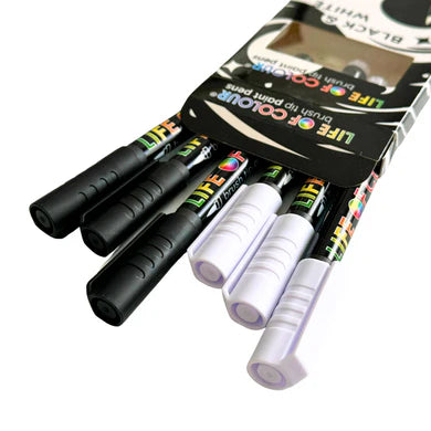 Brush Tip Acrylic Paint Pens - Black & White - (0.5 -8mm)