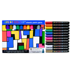 Brush Tip Acrylic Paint Pens - Classic Colour  - 3mm (12)