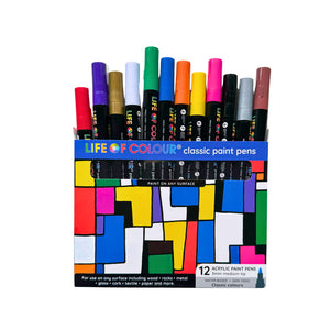 Brush Tip Acrylic Paint Pens - Classic Colour  - 3mm (12)