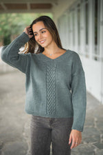 Load image into Gallery viewer, Knitting Pattern - 2305  Cable Front V Neck Sweater 8Ply
