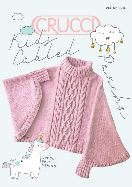 Knitting  Pattern  -1915 Kids Cable Poncho  8ply