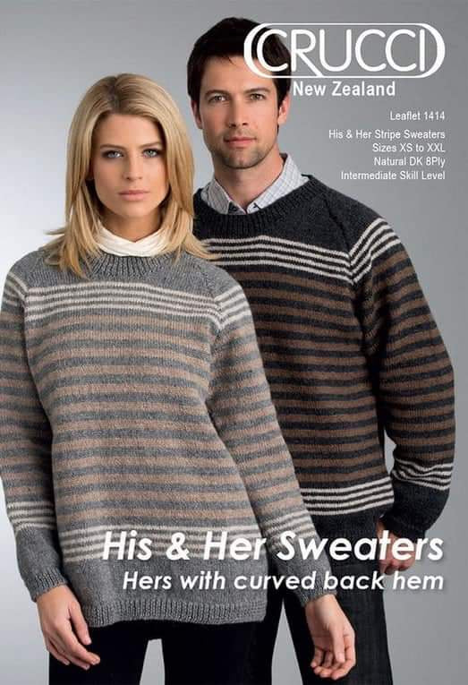 Knitting Pattern - 1414 His & Hers Stripe Sweater 8ply