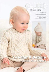 Knitting Pattern - 1412 Aran Sweater& Beanie