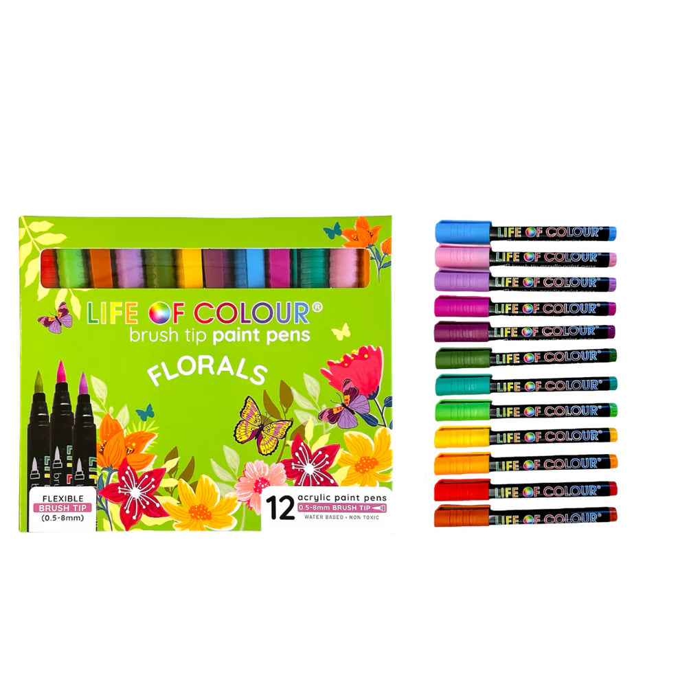 Brush Tip Acrylic Paint Pens - Floral Colours (12)