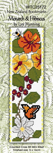NZ Cross Stitch Bookmark - Monarch & Hibiscus