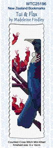 NZ Cross Stitch Bookmark - Tui & Flax