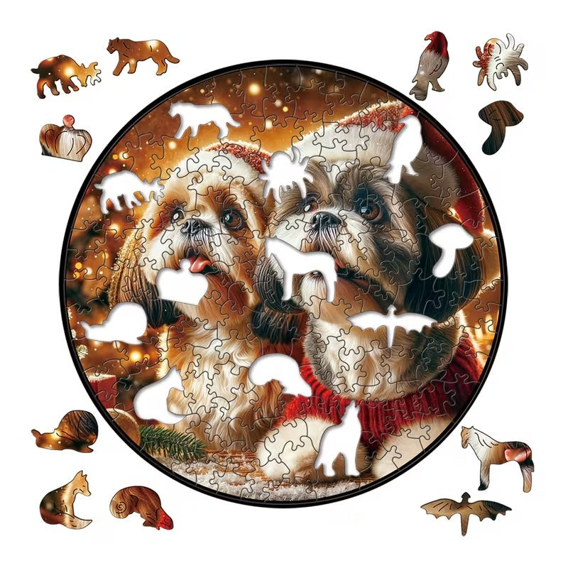 Wooden Puzzle - Shih Tzu Christmas
