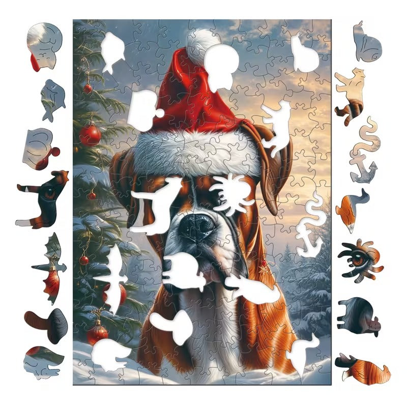Wooden Puzzle - Boxer Santa