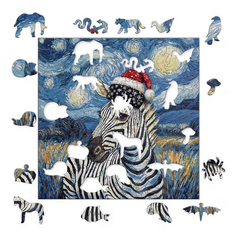 Wooden Puzzle - Starry Zebra Night