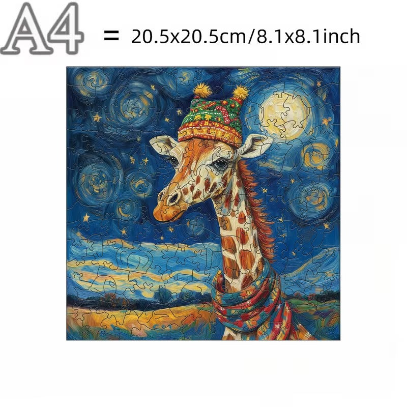 Wooden Puzzle - Starry Giraffe Night