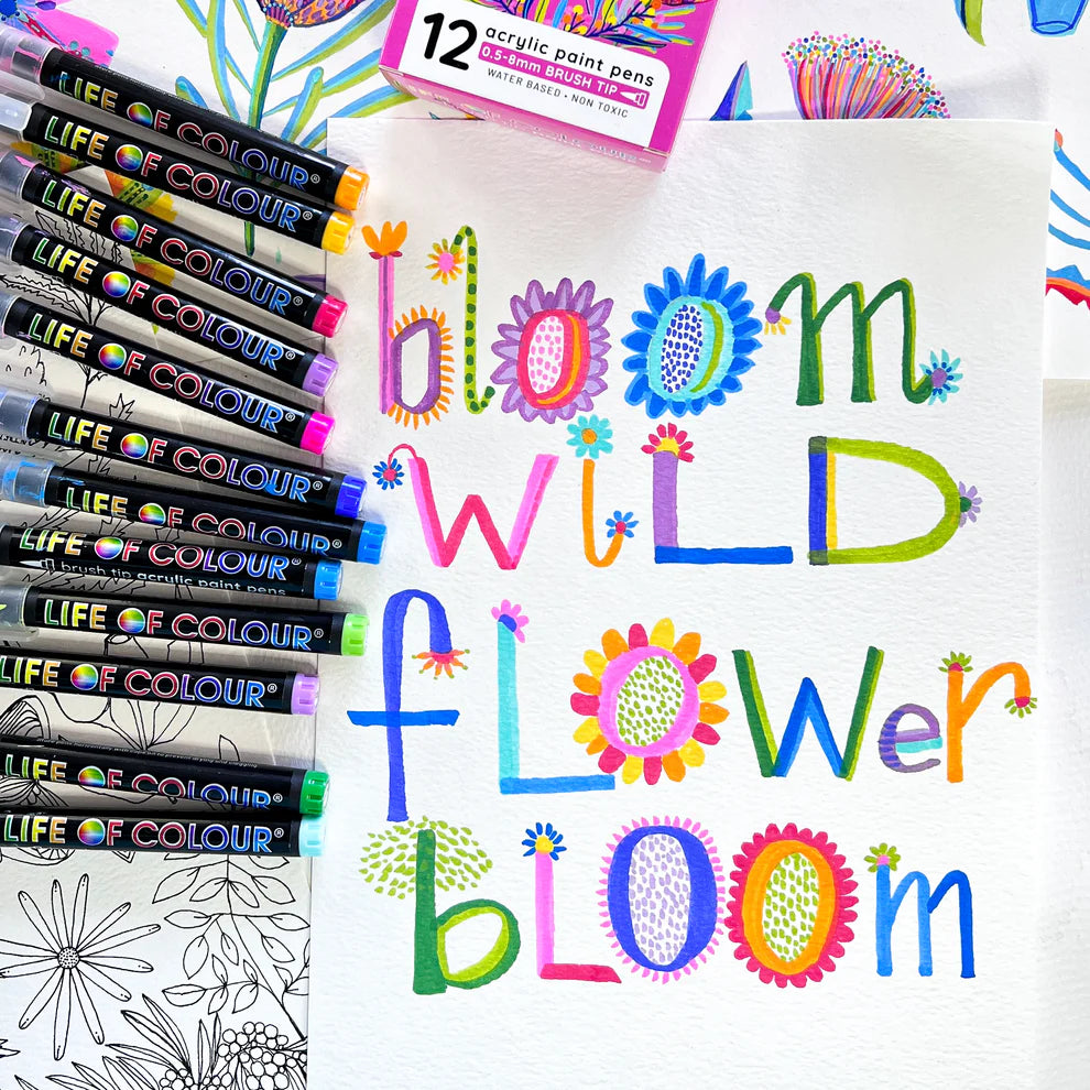 Brush Tip Acrylic Paint Pens - Wildflower  (12)