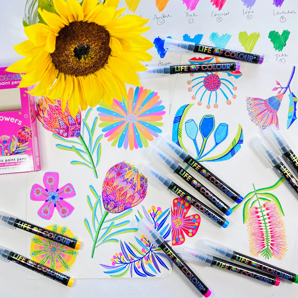 Brush Tip Acrylic Paint Pens - Wildflower  (12)