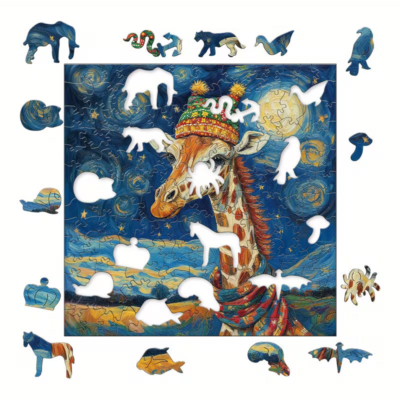 Wooden Puzzle - Starry Giraffe Night