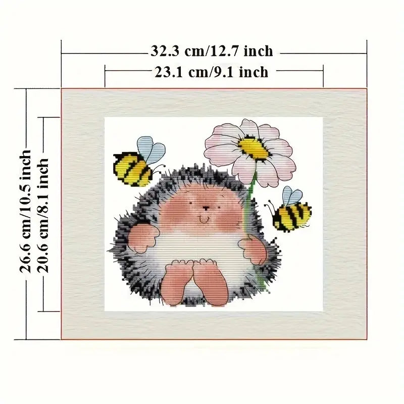 Stamped Cross Stitch Kit - Springtime  Hedgehog 11CT