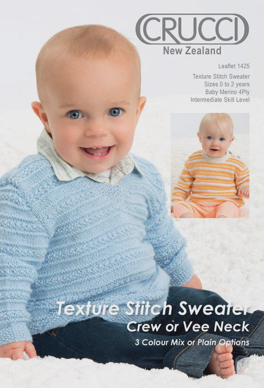 Knitting Pattern - 1425 Baby V & Crew Neck 4ply