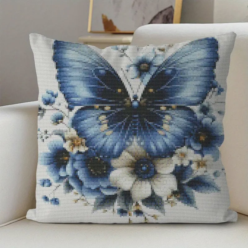 Stamped Cross Stitch Cushion Kit - Butterfly & Flowers