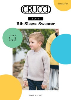 Knitting Pattern - 2109 Boys Sweater Rib Detail Sleeve 8Ply