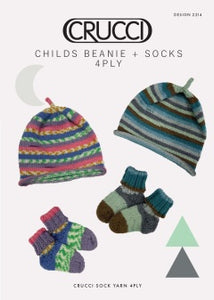 Knitting Pattern - 2214 Childs Beanie and Socks