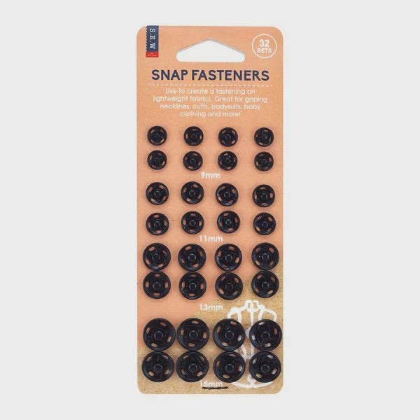 S.E.W. Snap Fastener Asst Sizes Black