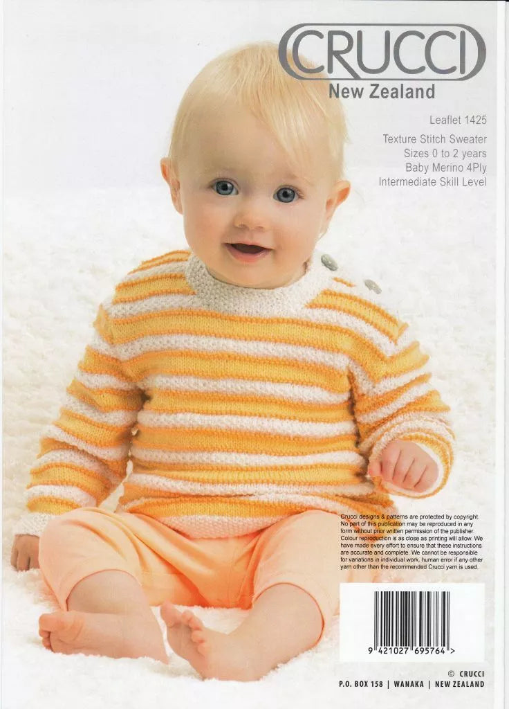 Knitting Pattern - 1425 Baby V & Crew Neck 4ply