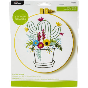Stamped Embroidery Kit (15cm Round) - Cactus Bloom