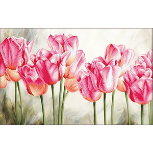 No Count Cross Stitch - Pink Tulips