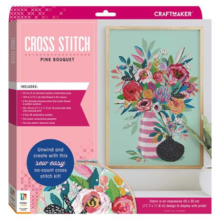 Craft Maker Cross-stitch Kit: Pink Bouque