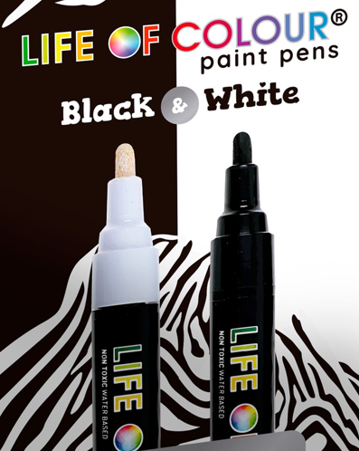 Black and White Paint Pens - 3mm Medium Tip - Sold as Singles