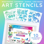 将图片加载到图库查看器，Art Stencils : Aussie animals, dinosaurs, fairies, travel, cupcakes (10 Sheets)
